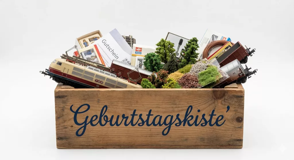 Geburtstagskiste mit Eisenbahn Inhalt